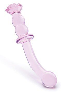 Изогнутый стеклянный розовый фаллоимитатор для точки G Dream Toys Glaze Glass с бутоном DT22121 фото
