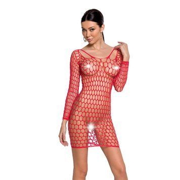 Sukienka bodystocking z głębokim kołnierzem Passion BS093 czerwona, długie rękawy