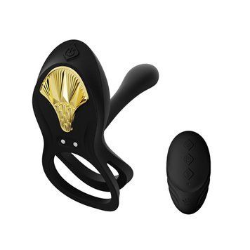Smart erection ring Zalo - BAYEK Obsidian Black, double with an introduction part, remote control, Black