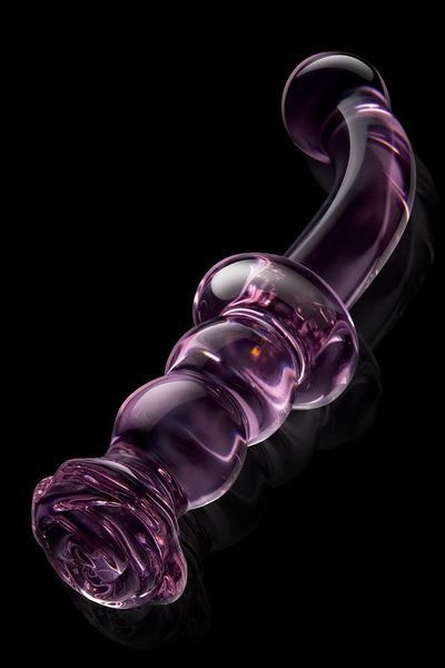 Изогнутый стеклянный розовый фаллоимитатор для точки G Dream Toys Glaze Glass с бутоном DT22121 фото