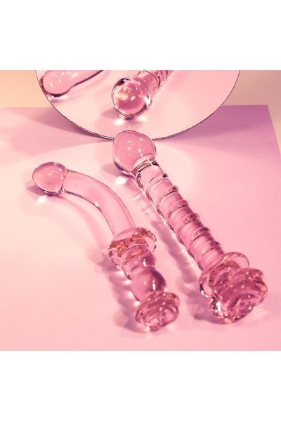Изогнутый стеклянный розовый фаллоимитатор для точки G Dream Toys Glaze Glass с бутоном DT22121 фото