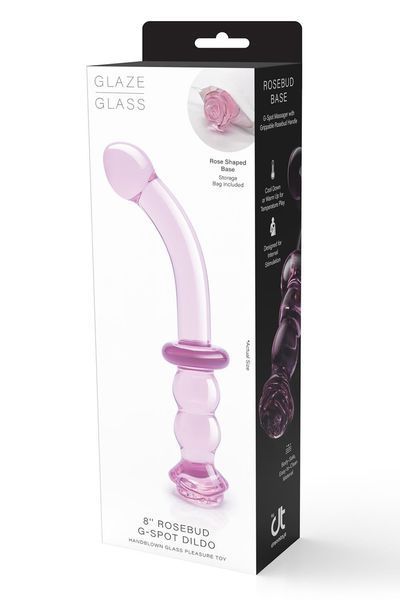 Изогнутый стеклянный розовый фаллоимитатор для точки G Dream Toys Glaze Glass с бутоном DT22121 фото