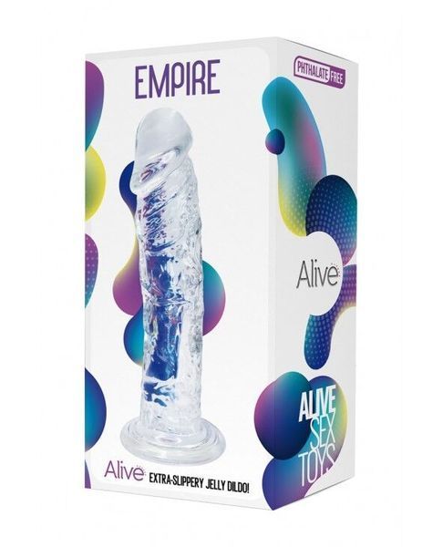 Прозорий фалоімітатор Alive Jelly Dildo Empire, ТПЕ, присоска, діаметр 4,3см, довжина 19,3см SO5554 SafeYourLove