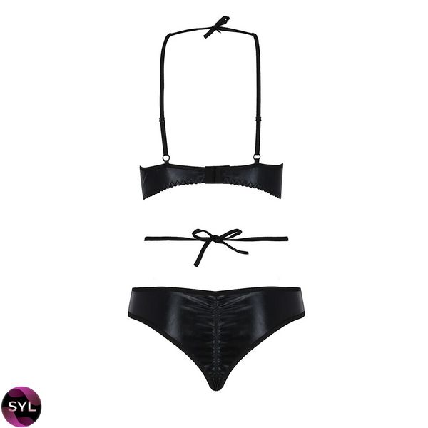 Комплект белья NAVEL SET black L/XL - Passion Exclusive: трусики и лиф с элементами под латекс PS24901 SafeYourLove