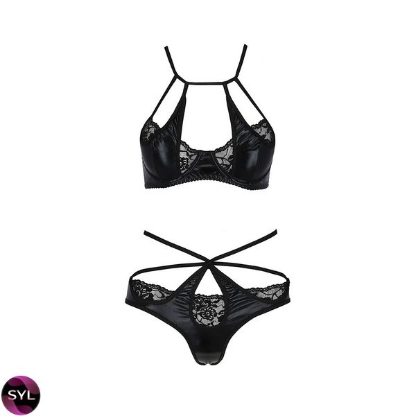 Комплект белья NAVEL SET black L/XL - Passion Exclusive: трусики и лиф с элементами под латекс PS24901 SafeYourLove