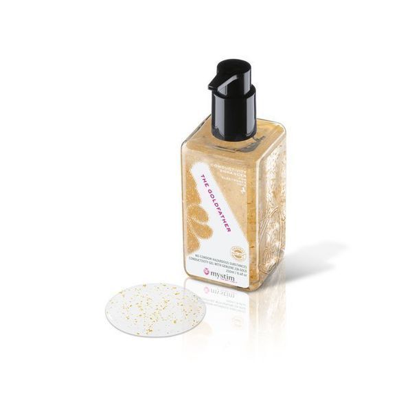 Lubricant with gold particles Mystim The Goldfather (250 ml) is suitable for electrical stimulation