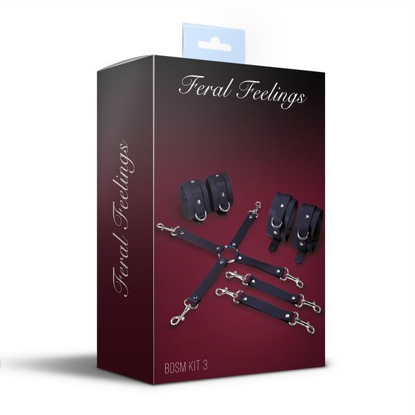 Набір для БДСМ 3 в 1 Feral Feelings BDSM Kit 3, наручники, поножі, хрестовина, колір Black SO8269 SafeYourLove