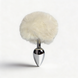 Anal plug ALUME, S, metallic silver with white fluff, 7 x 2.8 cm