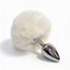 Anal plug ALUME, S, metallic silver with white fluff, 7 x 2.8 cm