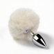Anal plug ALUME, S, metallic silver with white fluff, 7 x 2.8 cm