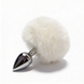 Anal plug ALUME, S, metallic silver with white fluff, 7 x 2.8 cm