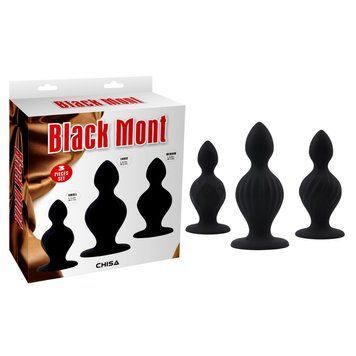 Zestaw dużych kork&oacute;w analnych Chisa Black Mont o r&oacute;żnych wzorach, czarny
