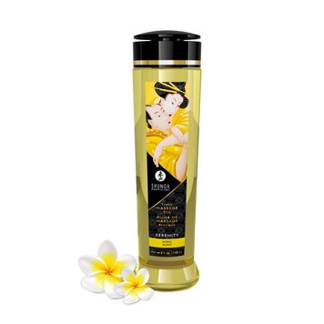 Olejek do masażu Shunga Serenity - Monoi (240 ml) ma działanie naturalnie nawilżające