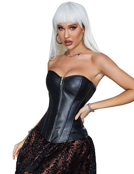 Star Night Sexy Leather Zipper Corset with Lace-Up, XS (without box), Black