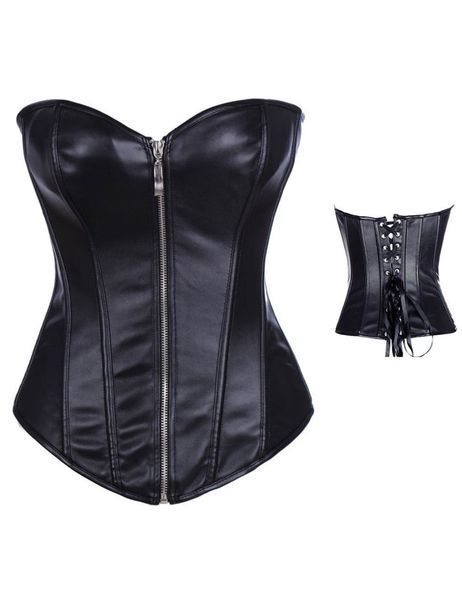 Star Night Sexy Leather Zipper Corset with Lace-Up, XS (without box), Black