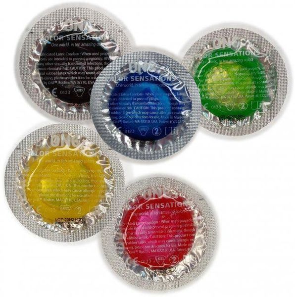 Set of One Color Sensation latex condoms with yellow silicone lubricant (price for 5 pcs.)