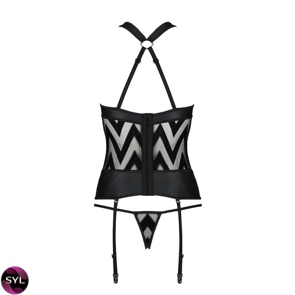 Сітчастий комплект із візерунком Passion Hima Corset black SO5349 SafeYourLove