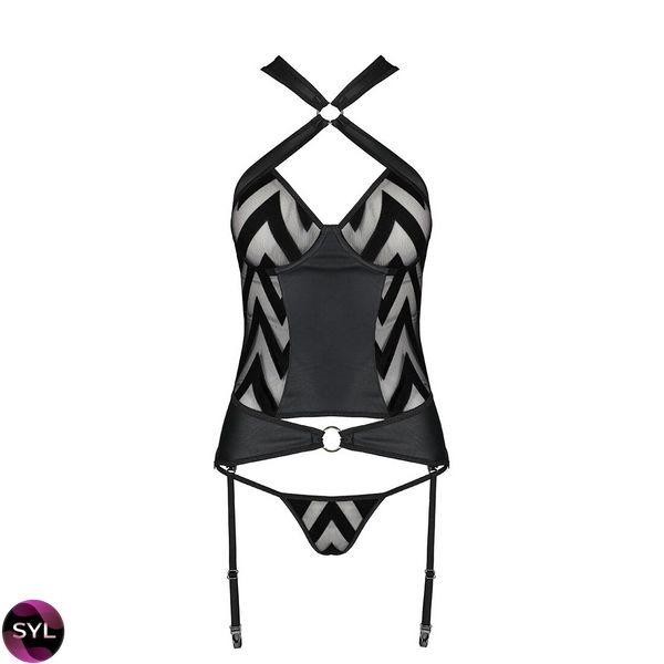 Сітчастий комплект із візерунком Passion Hima Corset black SO5349 SafeYourLove