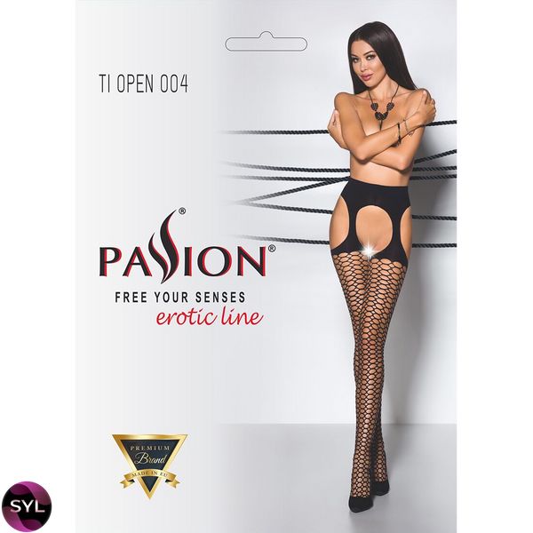 Еротичні колготки TIOPEN 004 nero (fishnet 40 den) - Passion, імітація панчох і пояса PS24506 SafeYourLove