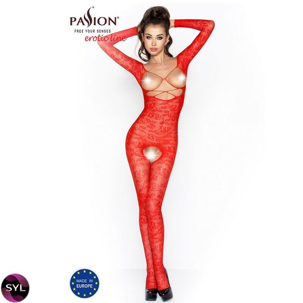 Бодістокінг Passion BS031 red, комбінезон з відкритими грудьми PBS031R SafeYourLove