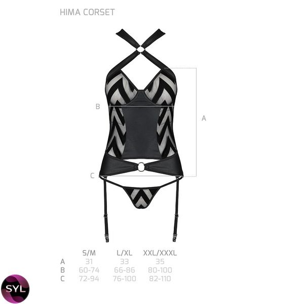 Сітчастий комплект із візерунком Passion Hima Corset black SO5349 SafeYourLove