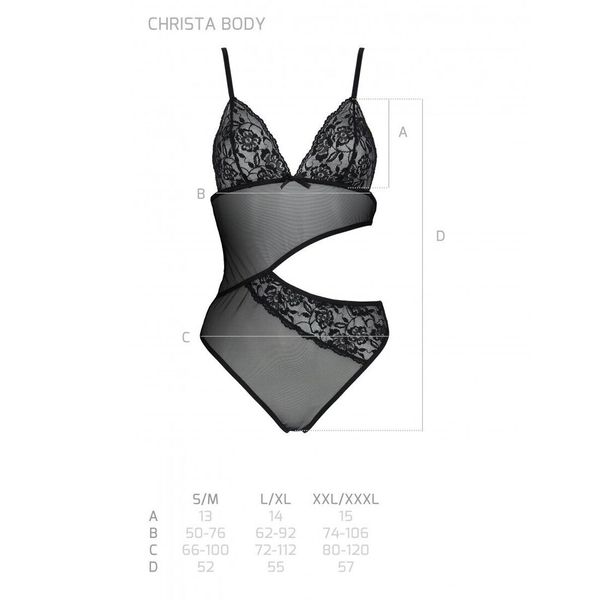 Боді з ажурним ліфом Christa Body black L/XL — Passion SO5753 SafeYourLove