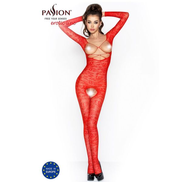 Бодистокинг Passion BS031 red, комбинезон с открытой грудью PBS031R фото