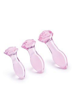 Zestaw szklanych zatyczek analnych DreamToys Glaze Rosebud, r&oacute;żowy, 3 szt.