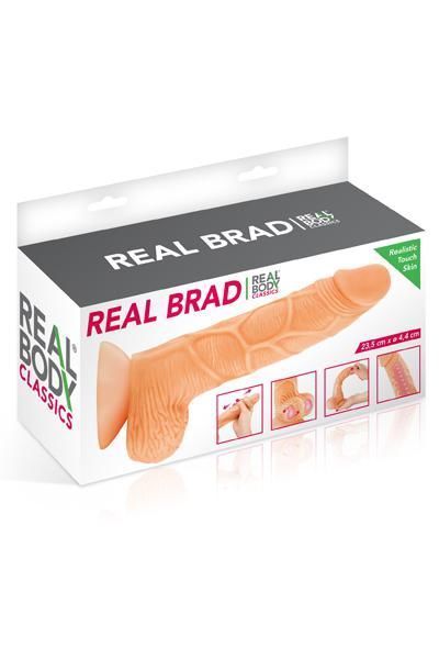 Фалоімітатор із рухомою крайньою плоттю Real Body — Real Brad, діаметр 4,5 см, TPE SO1889 SafeYourLove