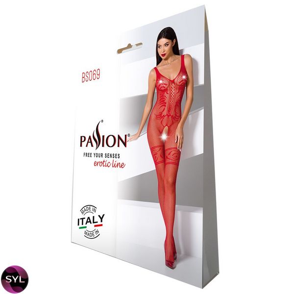 Бодістокінг Passion BS069 red, комбінезон, імітація панчох і боді PBS069R SafeYourLove