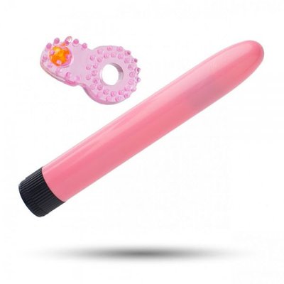 Набор Sex Toys Классический Вибромассажер + Эрекционное Кольцо, Pink 810268 фото