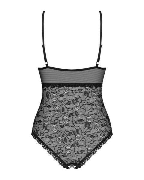 818-TED-1 teddy L/XL accessorized lace bodysuit, Black, S/M