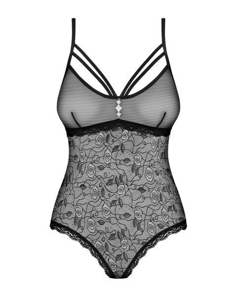 818-TED-1 teddy L/XL accessorized lace bodysuit, Black, S/M