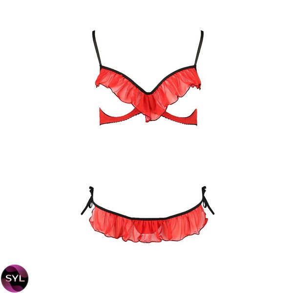 Комплект білизни CHERRY SET OpenBra red L/XL - Passion Exclusive: відкритий ліф, трусики-спідничка PS25507 SafeYourLove