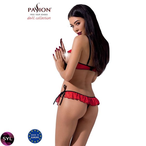 Комплект білизни CHERRY SET OpenBra red L/XL - Passion Exclusive: відкритий ліф, трусики-спідничка PS25507 SafeYourLove