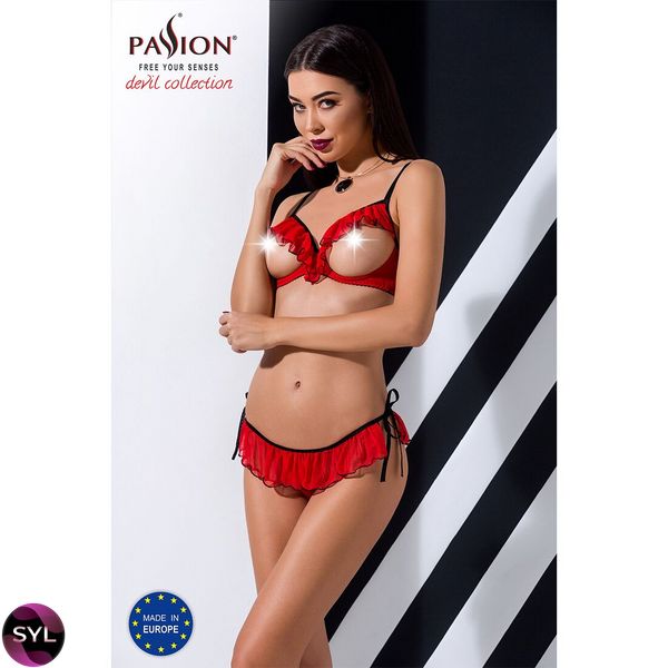 Комплект білизни CHERRY SET OpenBra red L/XL - Passion Exclusive: відкритий ліф, трусики-спідничка PS25507 SafeYourLove