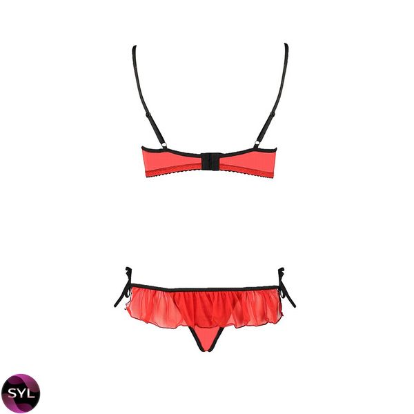 Комплект білизни CHERRY SET OpenBra red L/XL - Passion Exclusive: відкритий ліф, трусики-спідничка PS25507 SafeYourLove