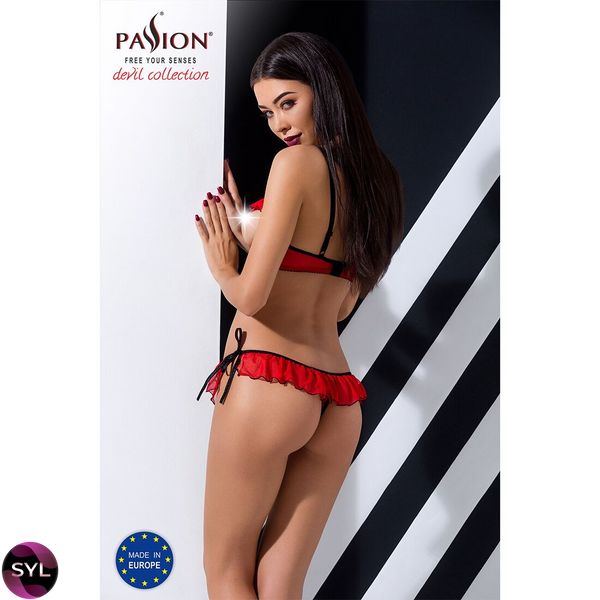 Комплект білизни CHERRY SET OpenBra red L/XL - Passion Exclusive: відкритий ліф, трусики-спідничка PS25507 SafeYourLove