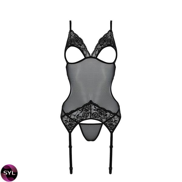 Корсет із підв’язками та ажурним ліфом Passion Christa Corset black SO5756 SafeYourLove