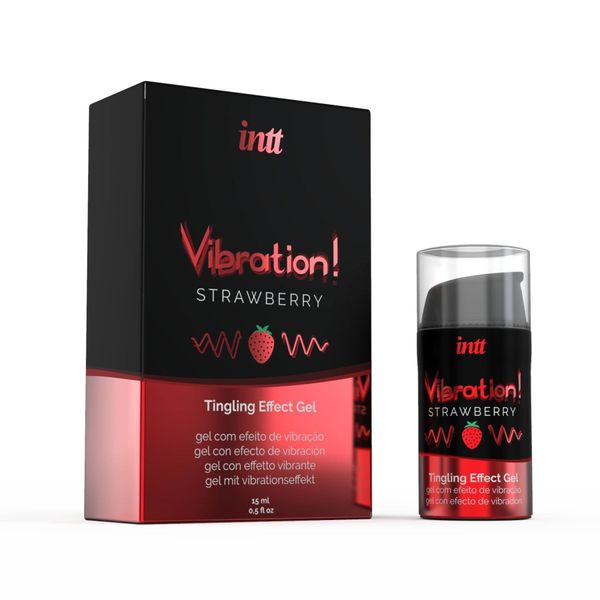 Wibrator w płynie Intt Vibration Strawberry (15 ml), gęsty żel, bardzo smaczny, utrzymuje się do 30 minut