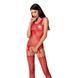 Bodystocking Passion BS070 czerwony, kombinezon, imitacja pończoch i ażurowy top