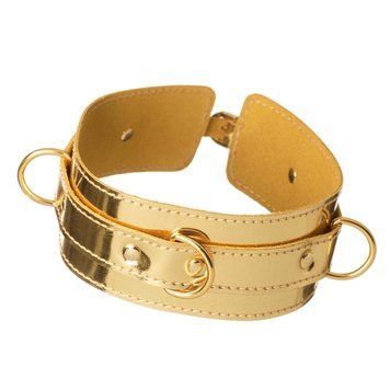 BDSM DS Fetish collar with three rings, lacquered, gold