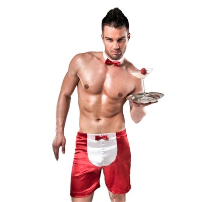 Чоловічий еротичний костюм офіціанта Passion 019 SHORT red, шорти і метелик PSM0191 SafeYourLove
