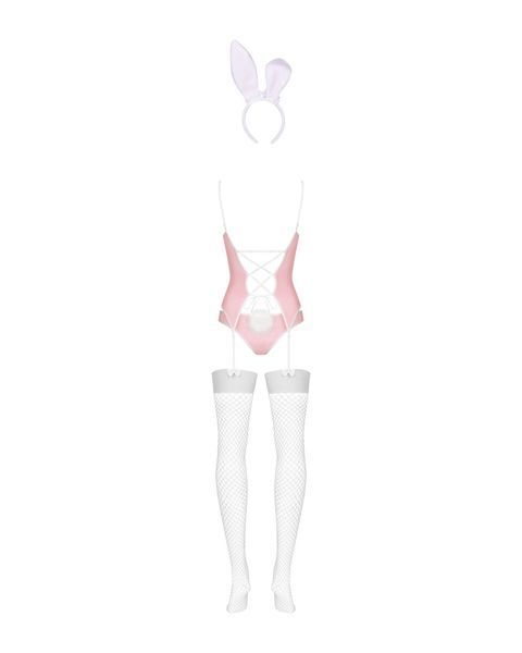 Obsessive Bunny suit erotic costume 4 pcs costume, top with garters, tr, Pink, S/M