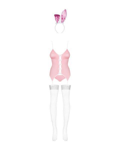 Obsessive Bunny suit erotic costume 4 pcs costume, top with garters, tr, Pink, S/M