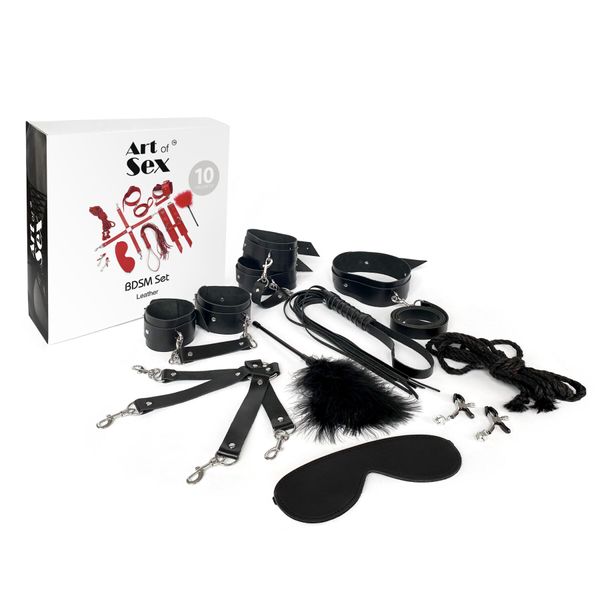 Набір Art of Sex - BDSM Set Leather, 10 предметів, натуральна шкіра, Чорний SO7138 SafeYourLove