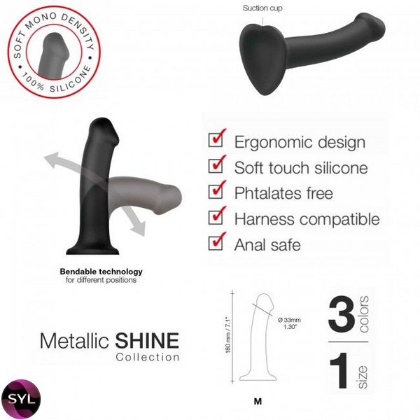 Насадка для страпону Strap-On-Me Mono Density Dildo M Blue, діам. 3,3 см, одношаровий силікон, гнучк SO3569 SafeYourLove