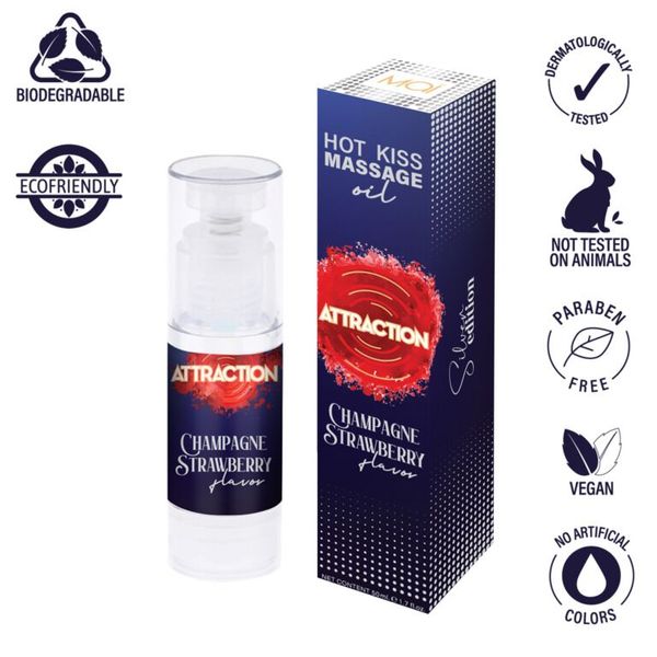 Їстівна масажна олія MAI Attraction Champagne Strawberry Hot Kiss (50 мл) SO6054 SafeYourLove