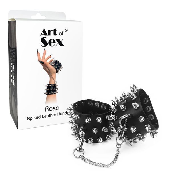 Наручники с шипами Art of Sex - Rose Spiked Leather Handcuffs, натуральная кожа SO7654 фото