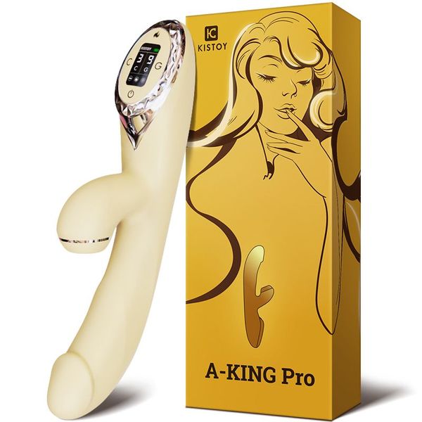 Вакуумный вибратор-кролик с подогревом KisToy A-King Pro Yellow, с LED-экраном SO4081 фото